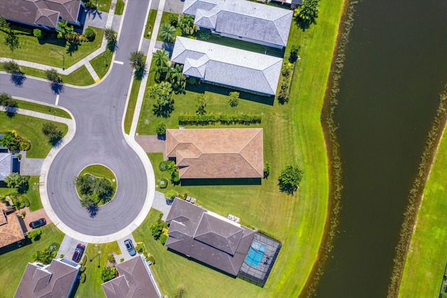 drone / aerial view featuring a water view