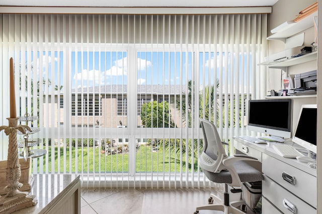 home office featuring tile patterned flooring