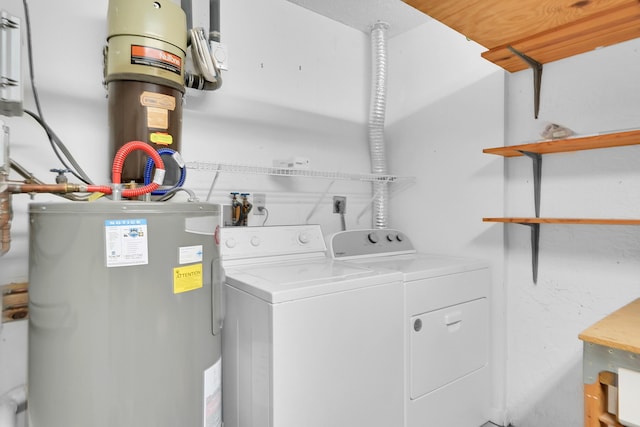 laundry room featuring water heater and washer and dryer