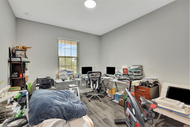 office space with light hardwood / wood-style floors