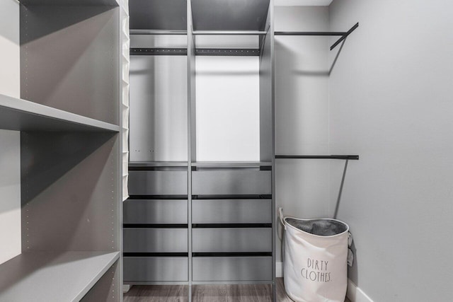 walk in closet with hardwood / wood-style flooring