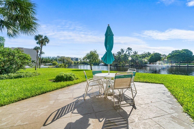 view of patio / terrace with a water view