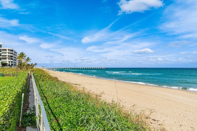 property view of water featuring a view of the beach