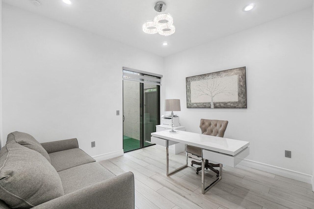 office area featuring light wood-type flooring