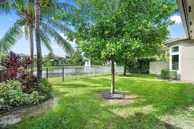 view of yard with a water view