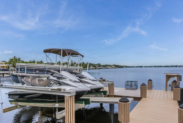 view of dock with a water view