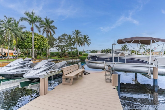 view of dock with a water view