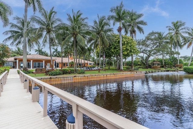 view of dock with a water view