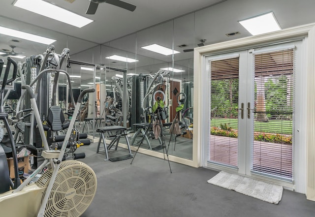 gym with ceiling fan