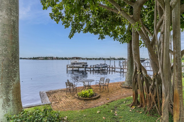 view of dock with a water view