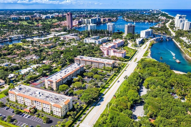 aerial view featuring a water view