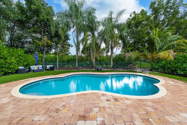 view of pool with a yard and a patio area