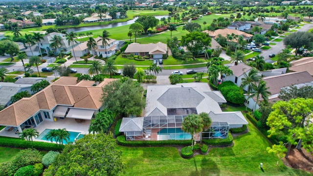 aerial view with a water view