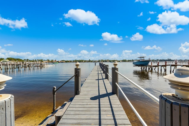 view of dock with a water view