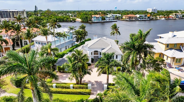 bird's eye view featuring a water view