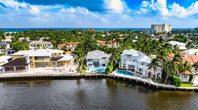 drone / aerial view featuring a water view