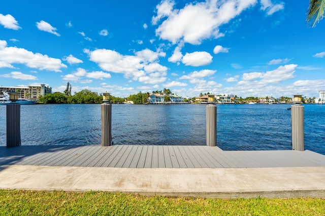 view of dock with a water view