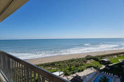 view of water feature with a beach view