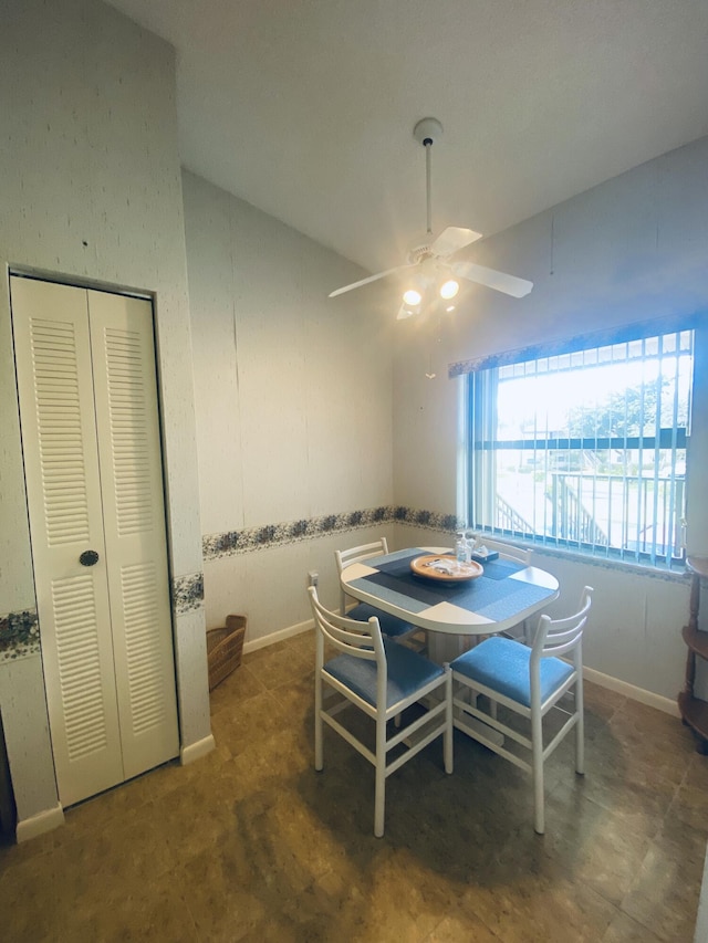 7926 Willow Spring Dr Unit 1325, Lake Worth, FL 33467 - dining room with a ceiling fan, lofted ceiling, and baseboards