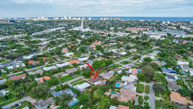 aerial view with a water view