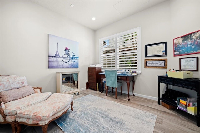 office area featuring light hardwood / wood-style floors