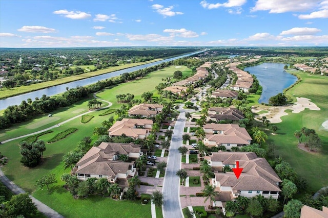 aerial view with a water view