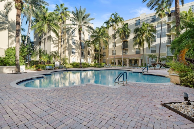 view of swimming pool with a patio