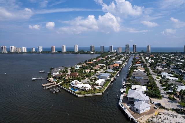 aerial view featuring a water view