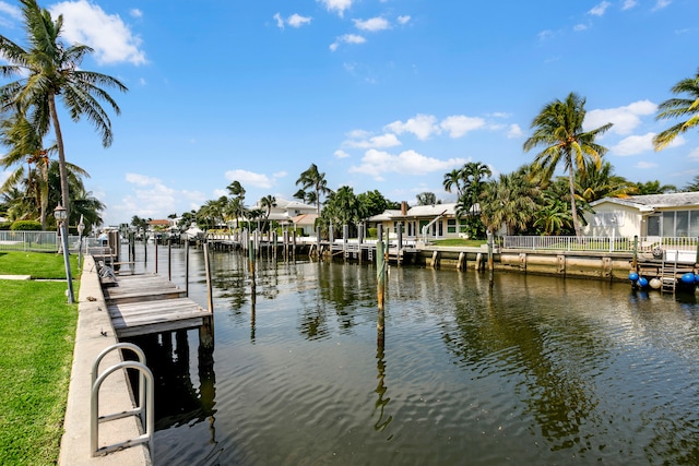 view of dock with a water view