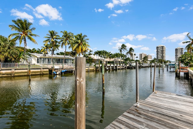 view of dock featuring a water view