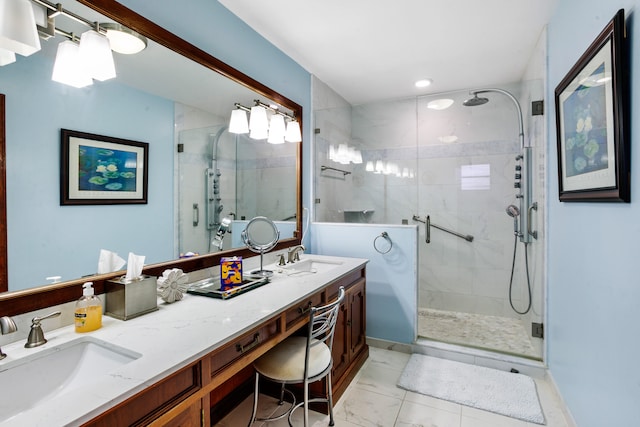 bathroom with vanity and walk in shower