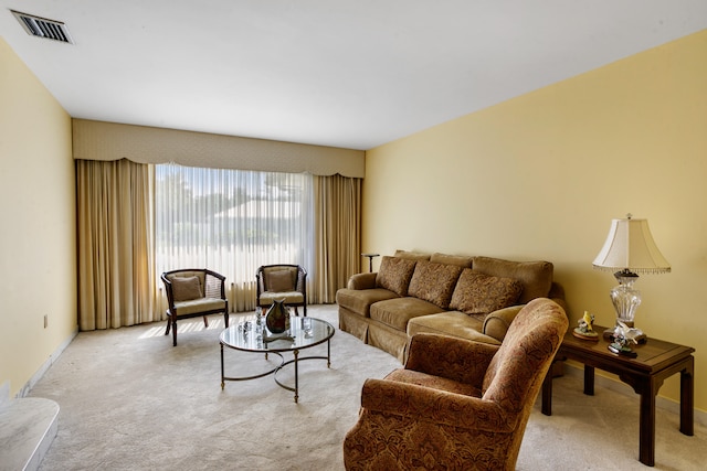 living room with light colored carpet