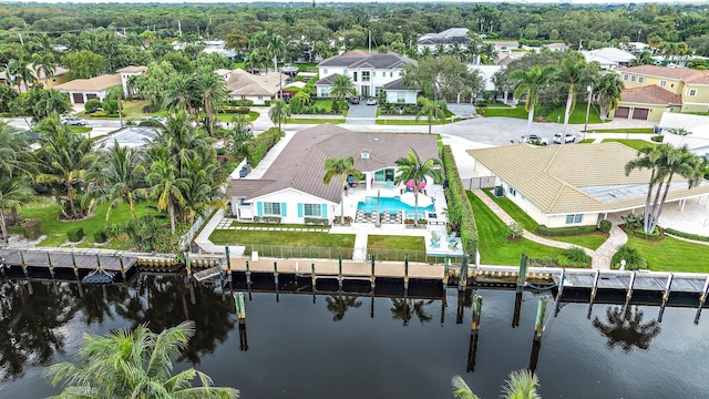 bird's eye view featuring a water view