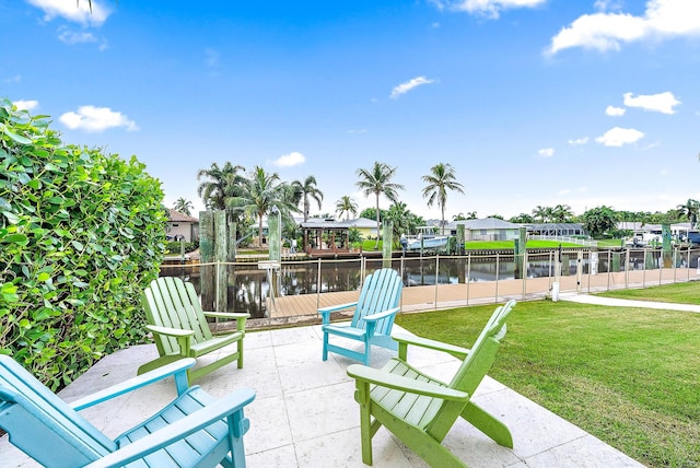 view of patio / terrace with a water view