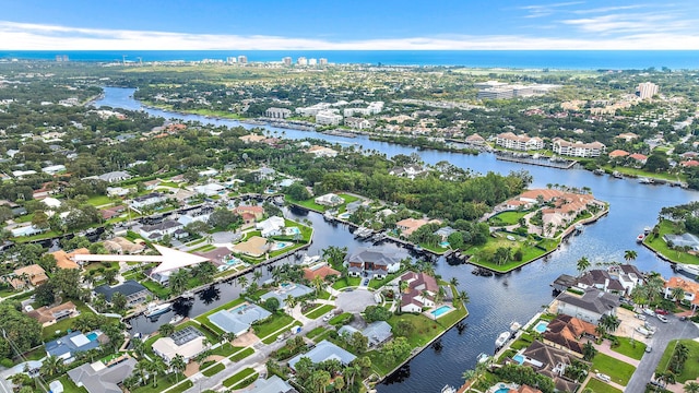 aerial view with a water view