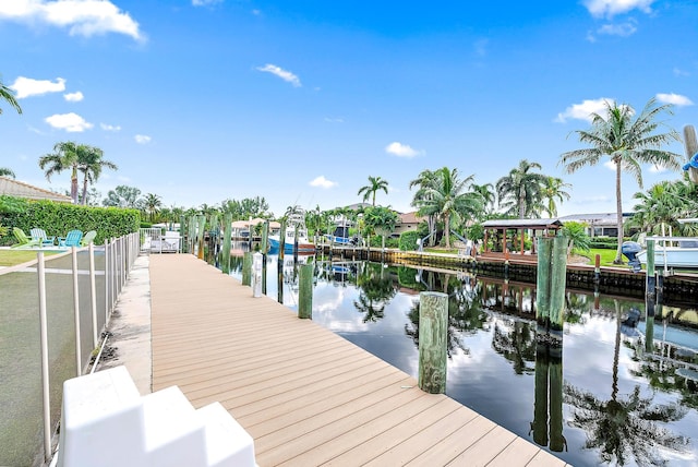 dock area featuring a water view