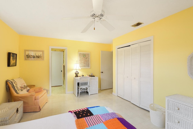 bedroom with a closet and ceiling fan