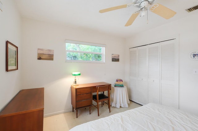 bedroom with a closet and ceiling fan