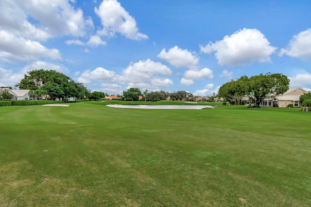 view of community with a water view and a lawn