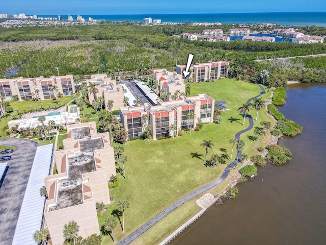 aerial view with a water view