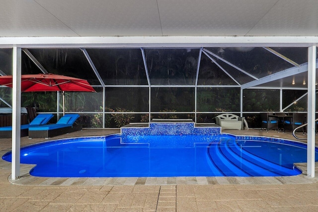 view of pool featuring a patio and a lanai