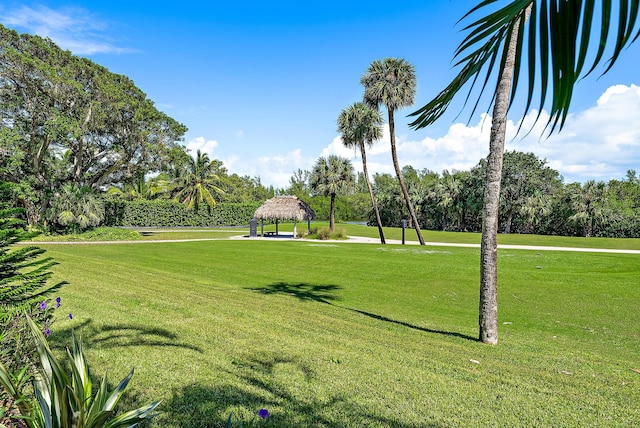 view of community featuring a gazebo and a lawn