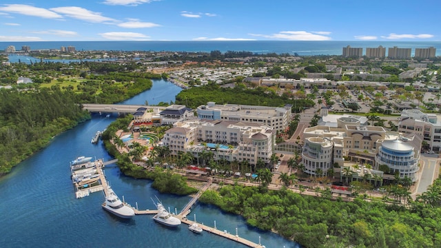 aerial view with a water view