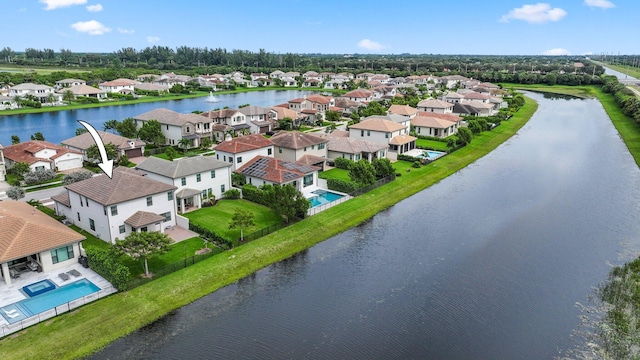 aerial view featuring a water view