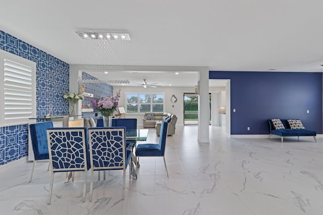 dining room with ceiling fan