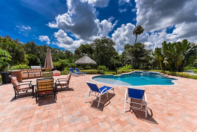 view of pool featuring a patio area