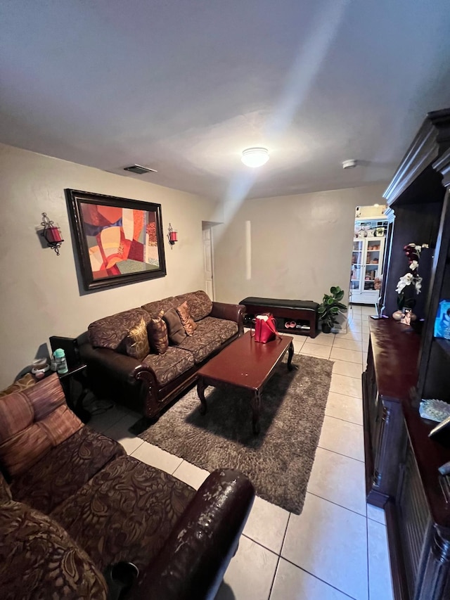 living room featuring light tile patterned floors