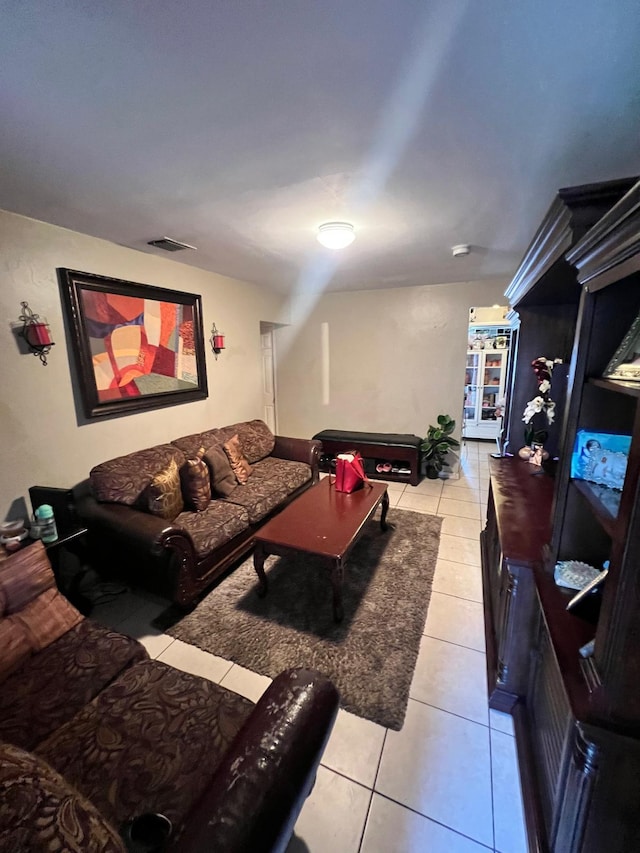 living room featuring light tile patterned floors