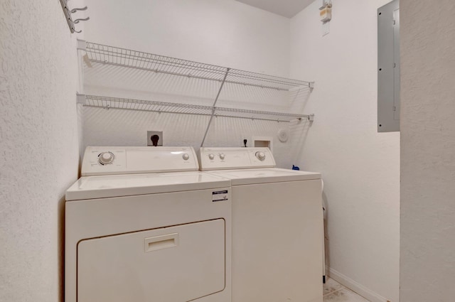 washroom with washer and dryer and electric panel