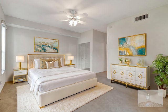 bedroom with a closet and ceiling fan